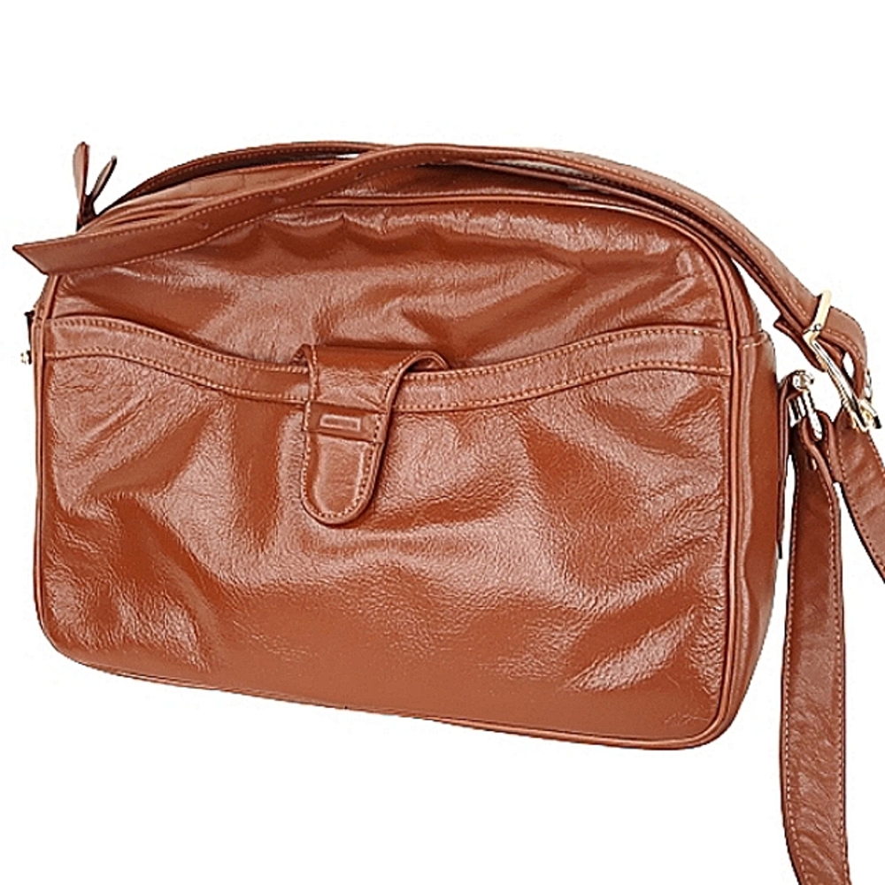 Handbag Brown Leather Purse Shoulder Cross Body Big Pocks Bag Vintage SUSAN GAIL